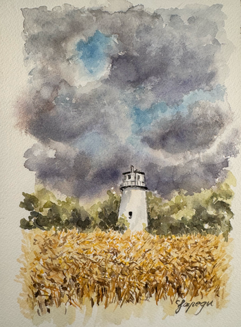 Schaephuysen St. Michael Turm, Aquarell, 18 × 26 cm ohne Passpartout.