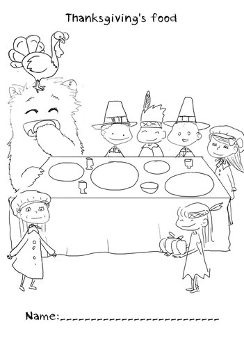 cute monster Big George children thanksgiving color page Book English kids ESL worksheet color free thanksgiving