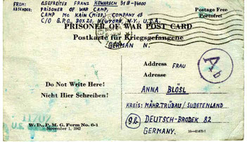 Kriegsgefangenenpost aus den USA vom 02. Nov. 1944