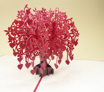 Carte pop-up Arbre de coeurs pour la Saint Valentin, la fête des mères et félicitations pour un mariage