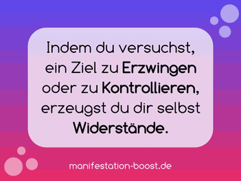 Indem du versuchst, ein Ziel zu Erzwingen oder zu Kontrollieren, erzeugst du dir selbst Widerstände.