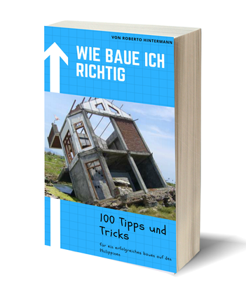 Titelseite Wie baue ich richtig, umstürzendes Haus auf blauem Hintergrund