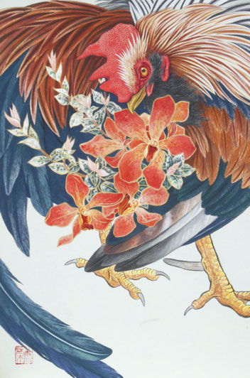 「薫染」　P6  和紙・岩絵具・墨・胡粉・金泥