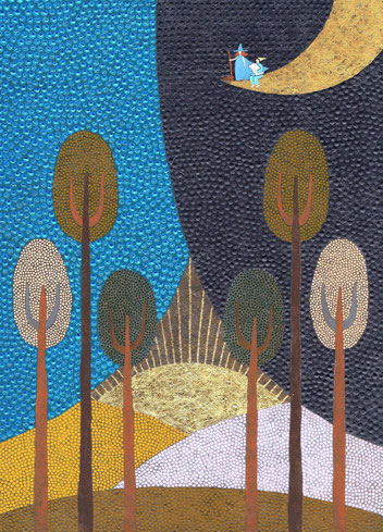 "The beyond of the night curtains"　29.7 x 21.0 cm   Acrylic on washi paper. Framed.