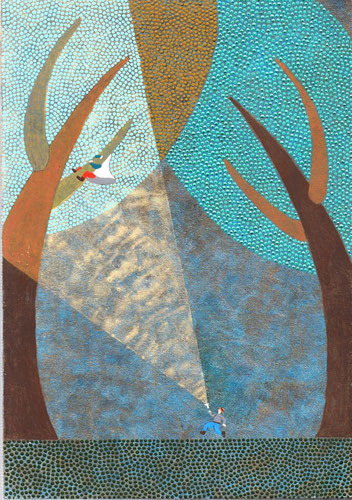 "What…! "   21.0×14.8cm  Acrylic on washi paper.  Framed.