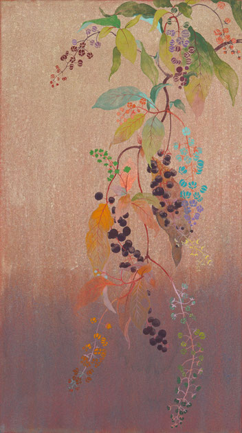 「洋種山牛蒡 （洋酒缶紅牛蒡)」 立木美江　 日本画　M4号　 33.4×19.1cm　¥132,000(税込)