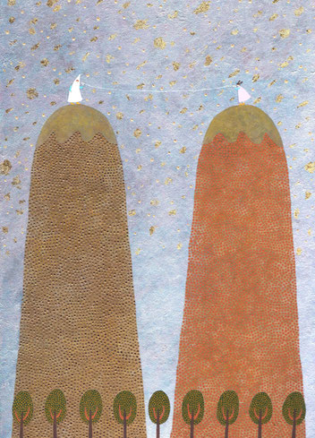 "Hello?"   29.7×21.0 cm  Acrylic on washi paper. Framed.