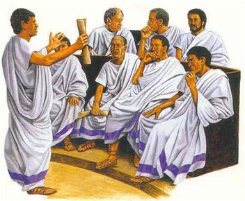 Senado Romano: Toga blanca con banda púrpura