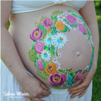 femme enceinte ventre belly painting solenn minier couronne fleurs flowers