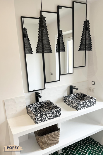 salle de bain terrazzo éclat noir blanc meuble double vasque béton ciré architecte d'intérieur bordeaux popsy déco