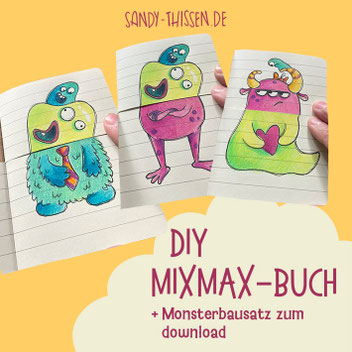 Mixmax Buch, Monsterkörper mischen, lustiges Buch selber machen, Zeichnen mit Kindern