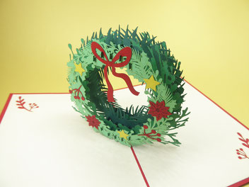 Carte de voeux en pop-up couronne de gui - carte postale 3D pour fêter un de joyeuses fêtes
