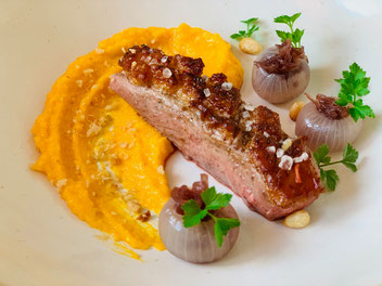 Kürbispolenta, Hokkaido, Kürbis, Polenta, Kürbispüree, cremige Polenta