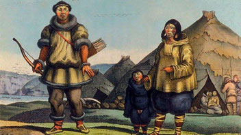 Representación de la familia Chukchee, por Louis Choris (1816)