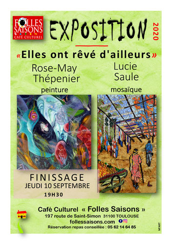 exposition de peinture et mosaïque au café culture Folles Saisons