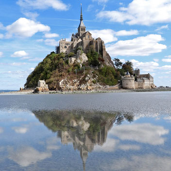 Mont Saint-Michel, Ebbe, Spiegelung im Wasser