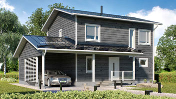 Stadtvilla Frankfurt - Eigenheim in Blockbauweise - Blockhaus mit Pultdach als ökologisches Wohnhaus - Hausbau - Blockhaus kaufen und planen - Kataloghaus