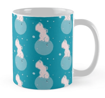 Nilpferd, Flusspferd - blau gemustert - Tasse bei Redbubble – Illustration Judith Ganter - Illustriertes Kopfkino für Alltagsoptimisten