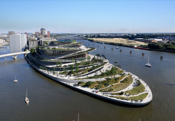 So könnte Hamburgs – umstrittene – neue Oper in der Baakenhöft an der Elbe laut Entwurf von BIG aussehen. Copyright: BIG & Yanis Amasri Sierra, Madrid, Spain