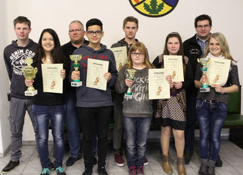 Von links: Philipp Quirnbach, Lisa Köth, Georg Müller, Louis Köth, Niklas Kutsche, Franziska Müller, Vanessa Platz, Christian Sturm (Jugendleiter), Alexandra Dennert