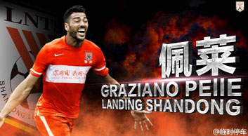 L'annuncio dell'arrivo all'aereoporto di Shandong del nostro Graziano Pellè