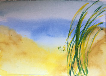Strand mit Strandhafer, Aquarell