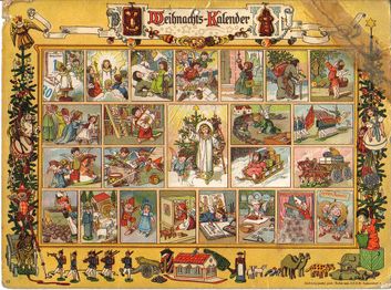 Richard Ernst Kepler: Im Lande des Christkinds, Adventkalender mit Versen von Gerhard Lang, beklebt 1903