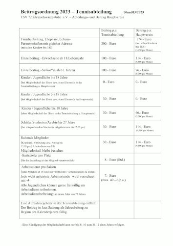 Beitragsordnung Tennis 2023 downladen