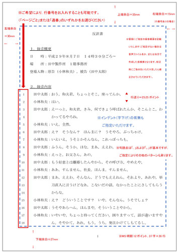 反訳書は裁判文書に準じて作成