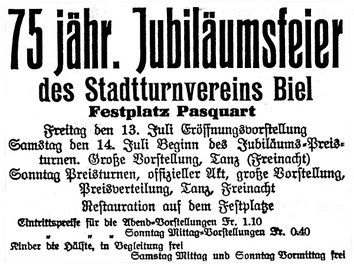 Inserat vom Bieler Tagblatt, 10.7.1923.