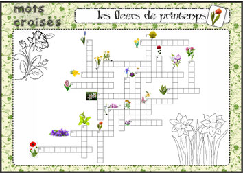 Fiche mots croisés sur le vocabulaire des fleurs du printemps