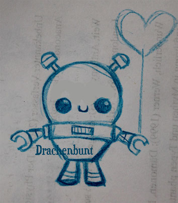 Roboter Zeichnung Digi Stamp Plotterdatei Luftballon Herz Baby