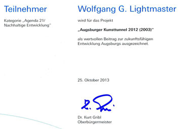 Augsburger Kunsttunnel Pferseer Unterführung - Augsburger Zukunftspreis 2013 - Wolfgang F. Lightmaster