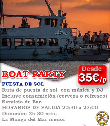 Fiesta en barco puesta de sol Murcia