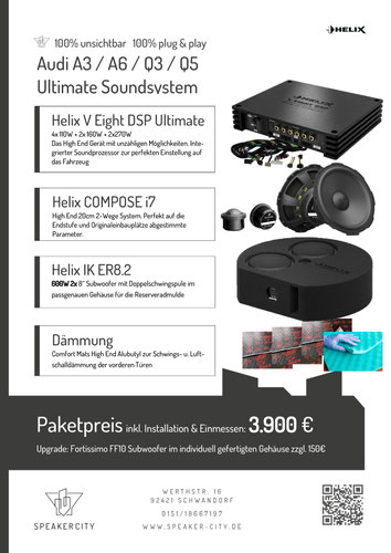 Audi A3 A6 Q3 Soundsystem Subwoofer DSP Endstufe Dämmung Lautsprecher