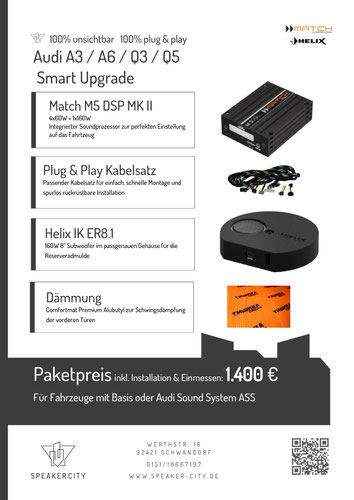 Audi A3 A6 Q3 Soundsystem Subwoofer DSP Endstufe Dämmung Lautsprecher