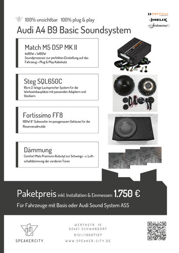 Audi A4 B9 Soundsystem Subwoofer DSP Endstufe Dämmung Lautsprecher
