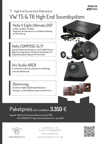 VW T6 T5 Soundsystem Subwoofer DSP Endstufe Dämmung Lautsprecher