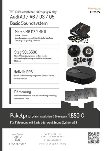 Audi A3 A6 Q3 Soundsystem Subwoofer DSP Endstufe Dämmung Lautsprecher