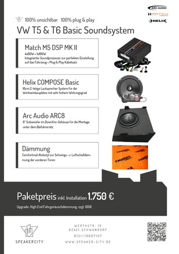 VW T6 T5 Soundsystem Subwoofer DSP Endstufe Dämmung Lautsprecher