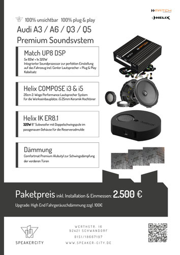 Audi A3 A6 Q3 Soundsystem Subwoofer DSP Endstufe Dämmung Lautsprecher