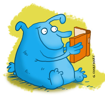 Summer Lit Kit blue monster reading an orange book logo