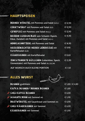 Zinöcker Speisekarte - Hauptspeisen u. Alles Wurst