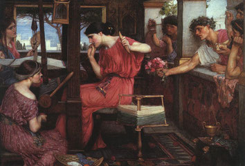 Pénélope et les prétendants, tableau du peintre préraphaélite John William Waterhouse, 1912. Aberdeen Art Gallery (Écosse).