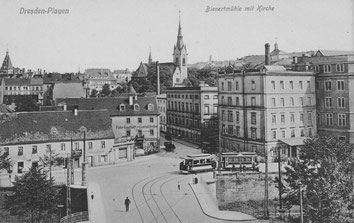 Dresden-Plauen, Bienertmühle mit Kirche, Archiv W. Thiele