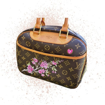 designer tas met bloemen maatwerk beschilderd