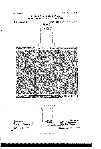 US417,794 - Armature for Electric Machines - A. Schmid & N. Tesla - December Dec 24, 1889 