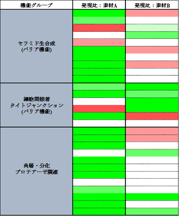 DNAマイクロアレイの結果例