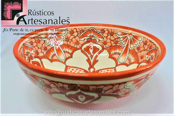 <img src="lavamanos forma París redondo decorado.jpg" alt=" Lavabo Decorado de Talavera en Naranja - Modelo París redondo para sobre Poner, hecho y decorado en México 100% a mano" />