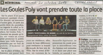 Article du journal La Montagne sur le concert du groupe vocal Les Goules Poly au Théâtre Hélios, le 2 novembre 2020